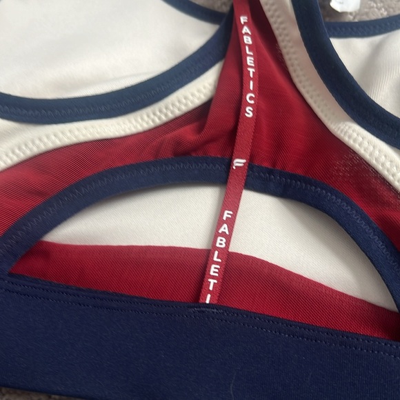 Cream and Navy Fabletics Sports Bra - Picture 4 of 5